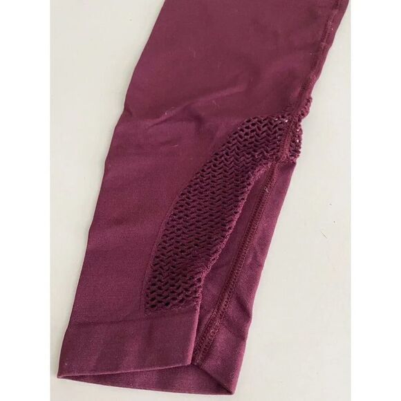FOREVER 21 Leggings Women's Size S Yoga Pants Active Mesh Workout Maroon Check P - Picture 3 of 11